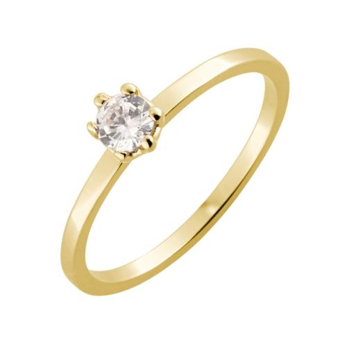 Anel Solitário em Ouro 18k com uma Pedra Zircônia