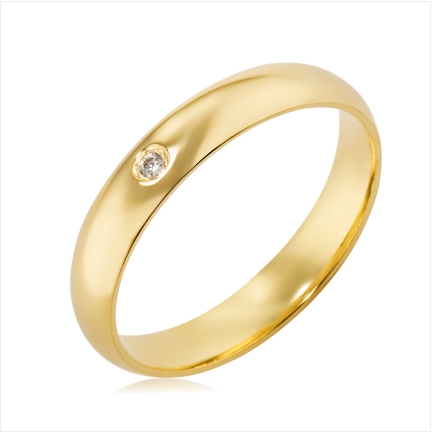 Aliança de ouro 18k 750 abaulada anatômica 4mm com 1 Diamante