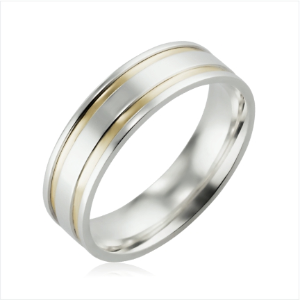 Alian&ccedil;a de Prata 950 Reta anat&ocirc;mica 6mm com 2 Filetes em Ouro