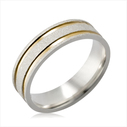 Aliança de prata 950 Reta anatômica Diamantada 6mm com 2 filetes em ouro