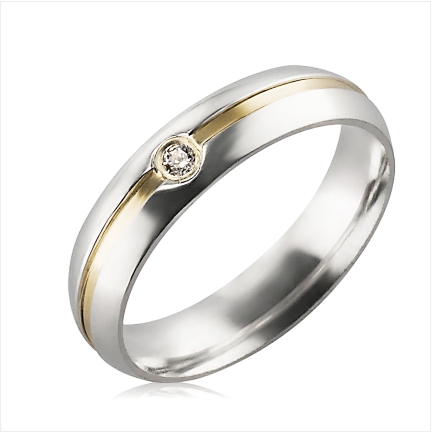 Alian&ccedil;a de Prata 950 5mm  com filete em Ouro e pedra