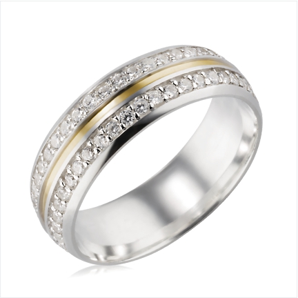 Alian&ccedil;a de Prata 950 7mm com 2 frisos cravejados e 1 filete em ouro