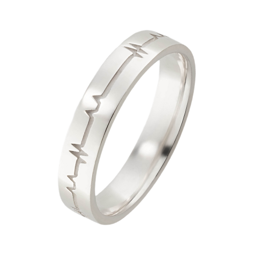 Alian&ccedil;a Prata 950 Reta anat&ocirc;mica 4mm com batimento card&iacute;aco