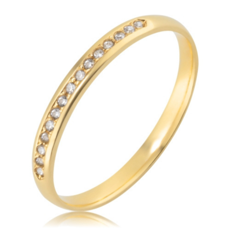 Alian&ccedil;a de ouro 18k abaulada anat&ocirc;mica 2mm com 15 diamantes