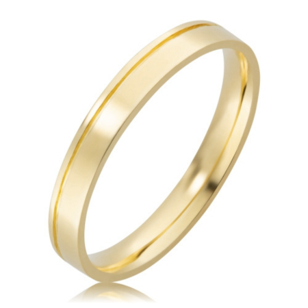Alian&ccedil;a de Ouro 18k 750 3mm reta anat&ocirc;mica com friso lateral