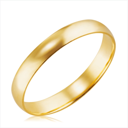 Aliança de ouro 10k abaulada reta baixa 3mm lisa