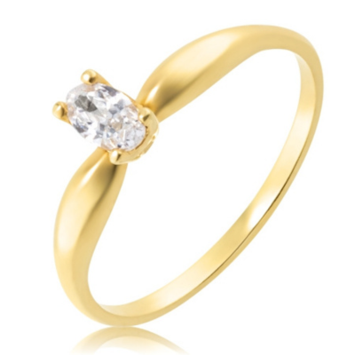 Anel Solit&aacute;rio Folheado a Ouro com pedra oval