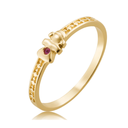 Anel folheado com menina e pedra central