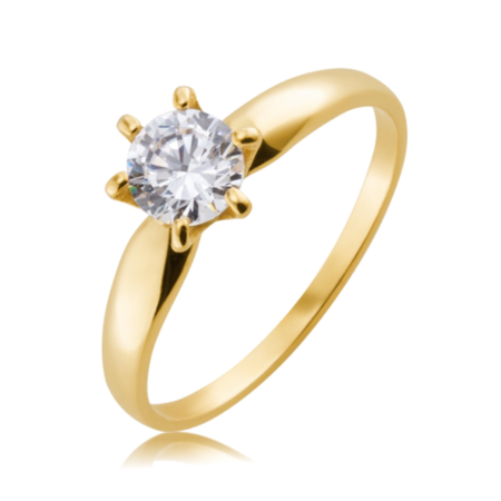 Anel Solit&aacute;rio em Ouro 10k Telhado com uma Pedra Zirc&ocirc;nia