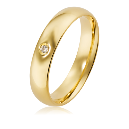 Alian&ccedil;a de ouro 10k abaulada anat&ocirc;mica 5mm com 1 Zirc&ocirc;nia.