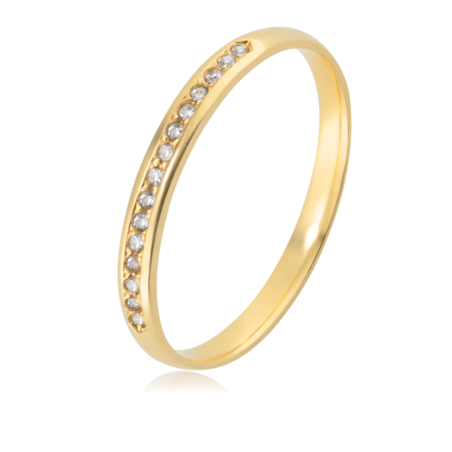 Alian&ccedil;a de ouro 10k abaulada anat&ocirc;mica 2mm com 15 zirc&ocirc;nias