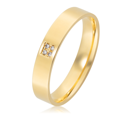 Alian&ccedil;a ouro 10k reta anat&ocirc;mica 4mm com 4 zirc&ocirc;nias