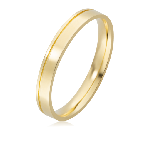 Alian&ccedil;a de Ouro 10k 3mm reta anat&ocirc;mica com friso lateral