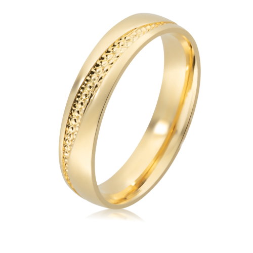 Alian&ccedil;a ouro 18k abaulada anat&ocirc;mica 4mm com friso trabalhado