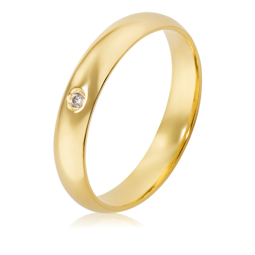 Alian&ccedil;a de ouro 18k 750 abaulada anat&ocirc;mica 4mm com 1 Diamante