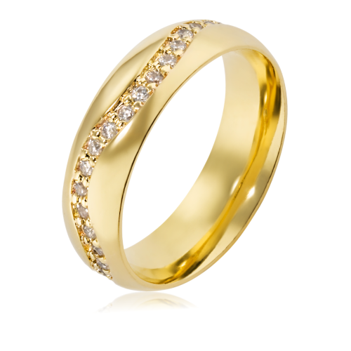 Alian&ccedil;a de ouro 18k 750 abaulada anat&ocirc;mica de 6mm com Diamantes de 1,50mm em zig zag
