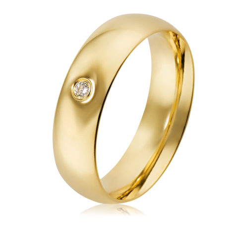 Alian&ccedil;a de ouro 18k 750 abaulada anat&ocirc;mica 6mm com 1 zirc&ocirc;nia