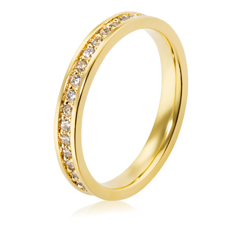 Alian&ccedil;a de ouro 18k 750 reta anat&ocirc;mica de 3mm cravejada no centro