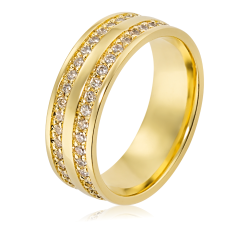 Alian&ccedil;a de ouro 18k 750 reta anat&ocirc;mica de 7mm com 2 frisos laterais cravejados Zirc&ocirc;nias
