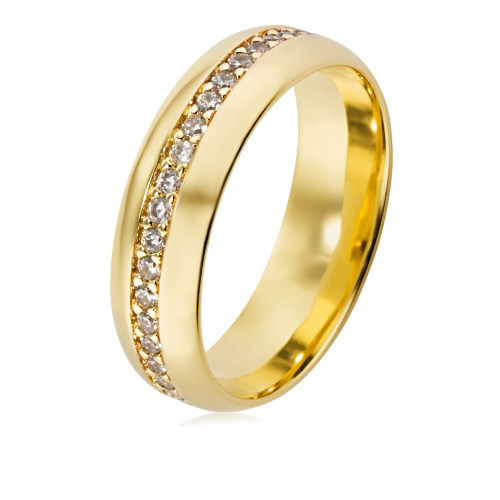 Alian&ccedil;a de ouro 18k 750 abaulada anat&ocirc;mica de 6mm cravejada no centro