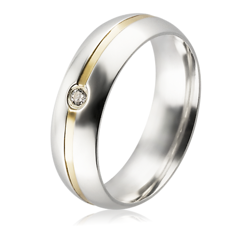 Alian&ccedil;a de prata 950 abaulada anat&ocirc;mica 6mm com 1 filete em ouro e 1 zirc&ocirc;nia 1,75mm